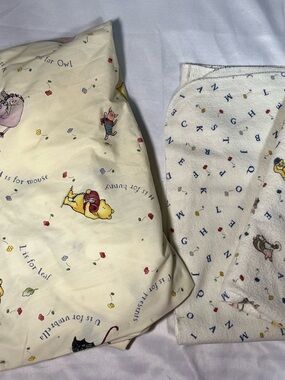 Vintage 1998 Disney Classic Pooh Crib Fitted Sheet 3pc‎ Set ABC Blanket